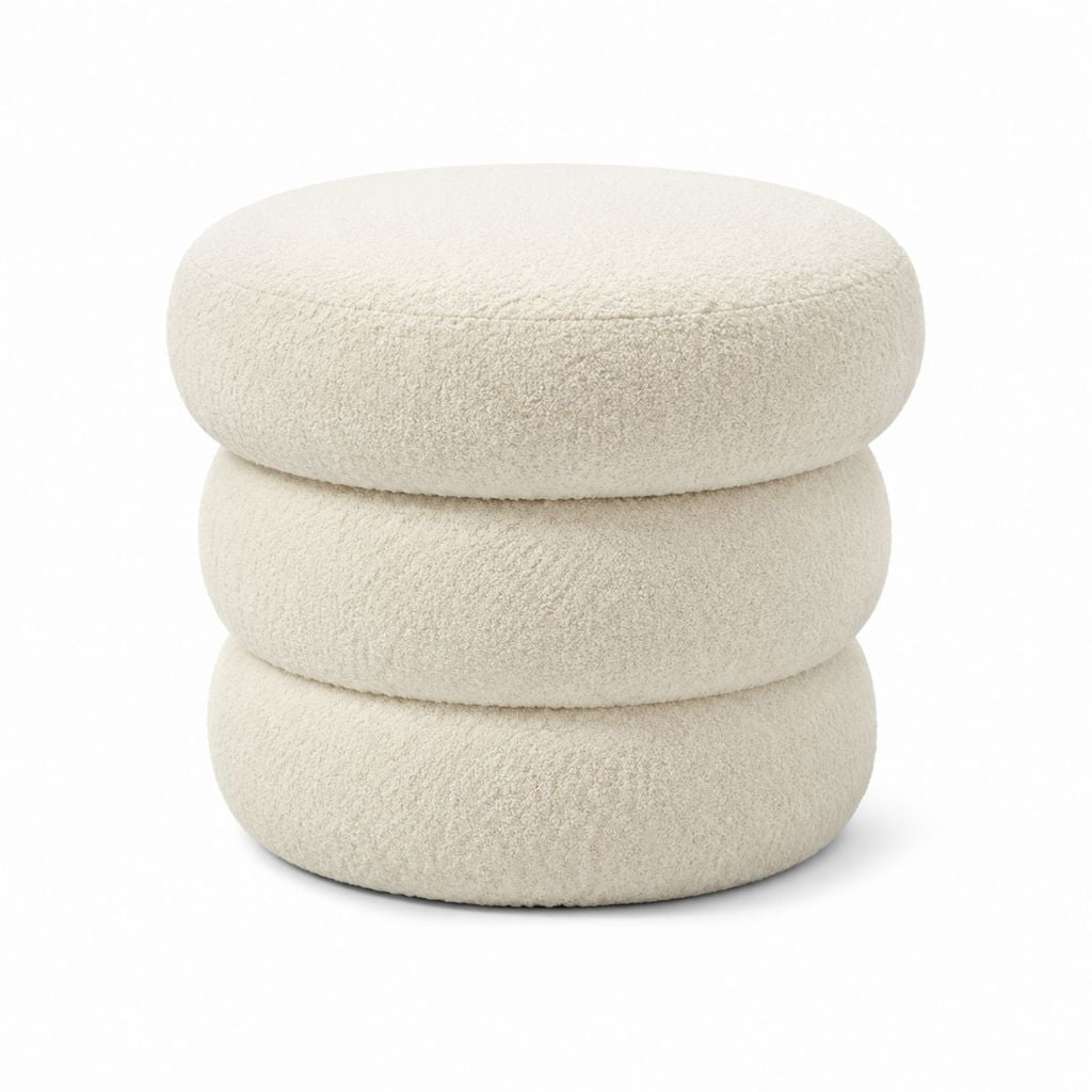 Pouf poggiapiedi rotondo avorio in poliestere bouclé Ø 45 x H 45 cm