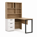 Scrivania ufficio con libreria e cassettiera bianco rovere in pannello truciolare 140 x 50 x 180 cm