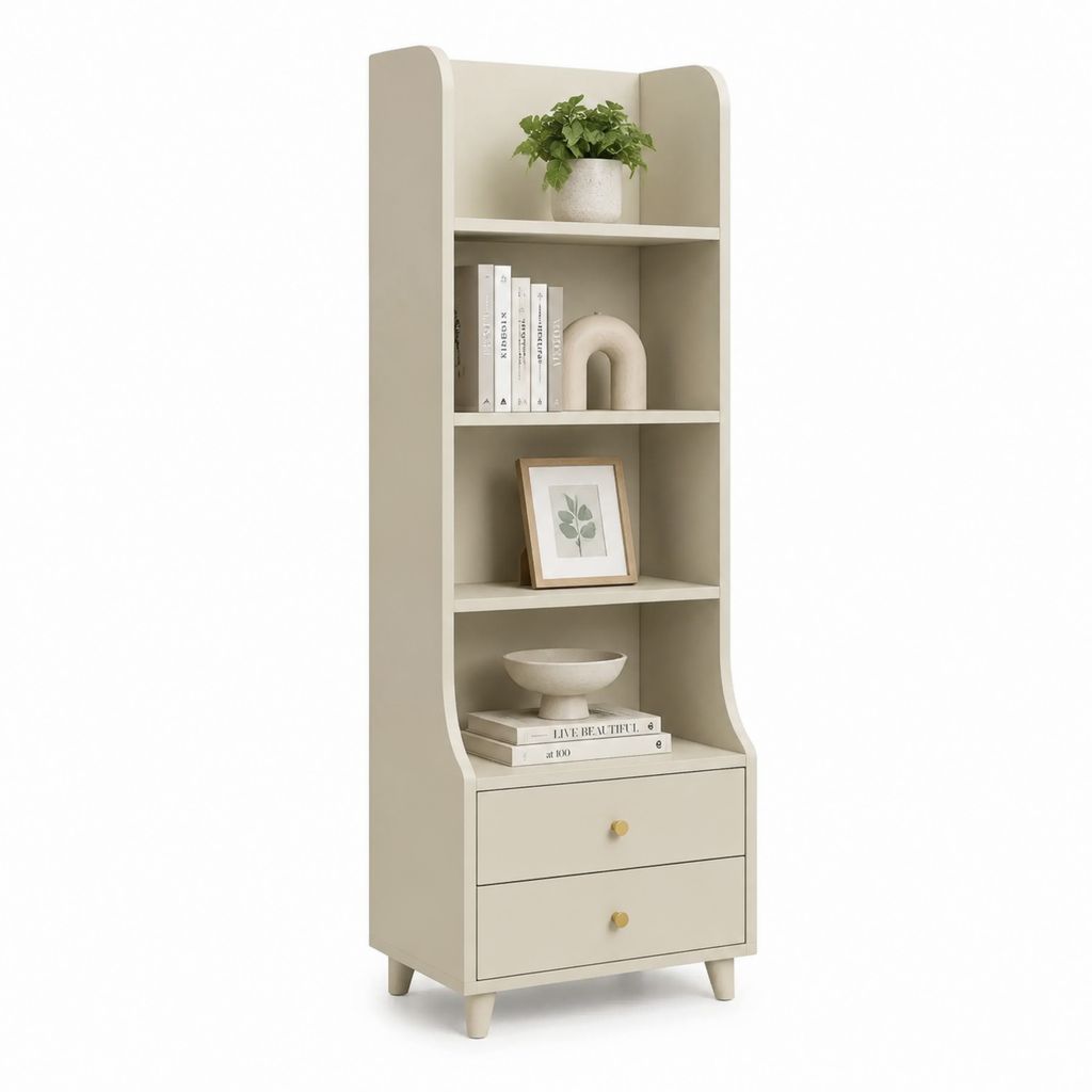 Libreria verticale con 2 cassetti beige in MDF 60 x 35 x 180 cm
