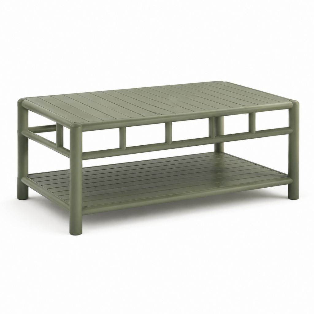 Tavolino da caffè rettangolare verde in polipropilene 90 x 60 x 45 cm con ripiano inferiore