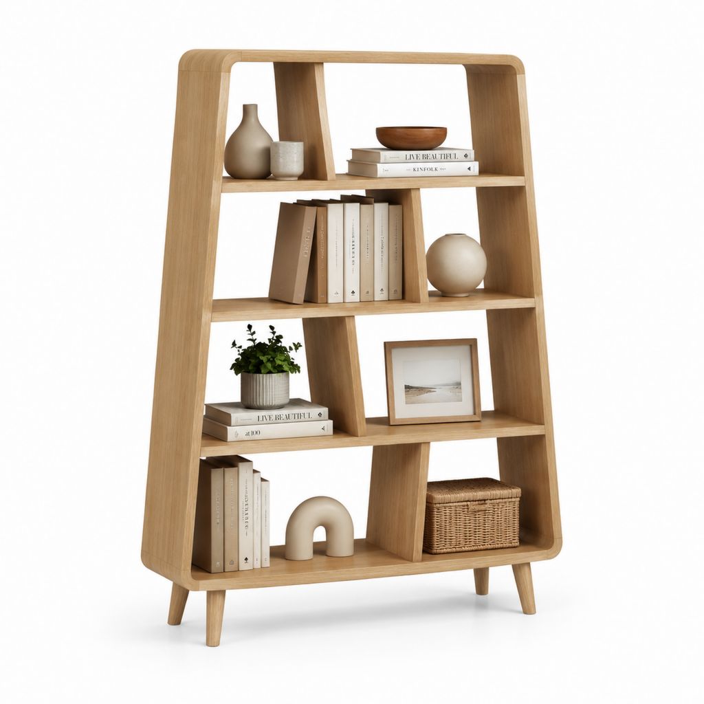 Libreria a giorno rovere chiaro in MDF impiallacciato con 8 vani 120 x 35 x 180 cm