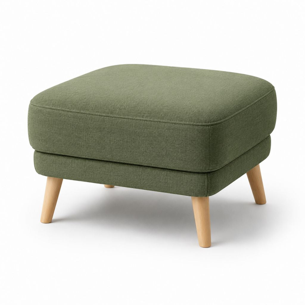 Poggiapiedi imbottito verde in poliestere con gambe in legno massello 70 x 55 x 43 cm