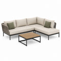 Set divano da giardino angolare 4 pezzi beige e verde con telaio in alluminio e corda PE 220 x 150 cm