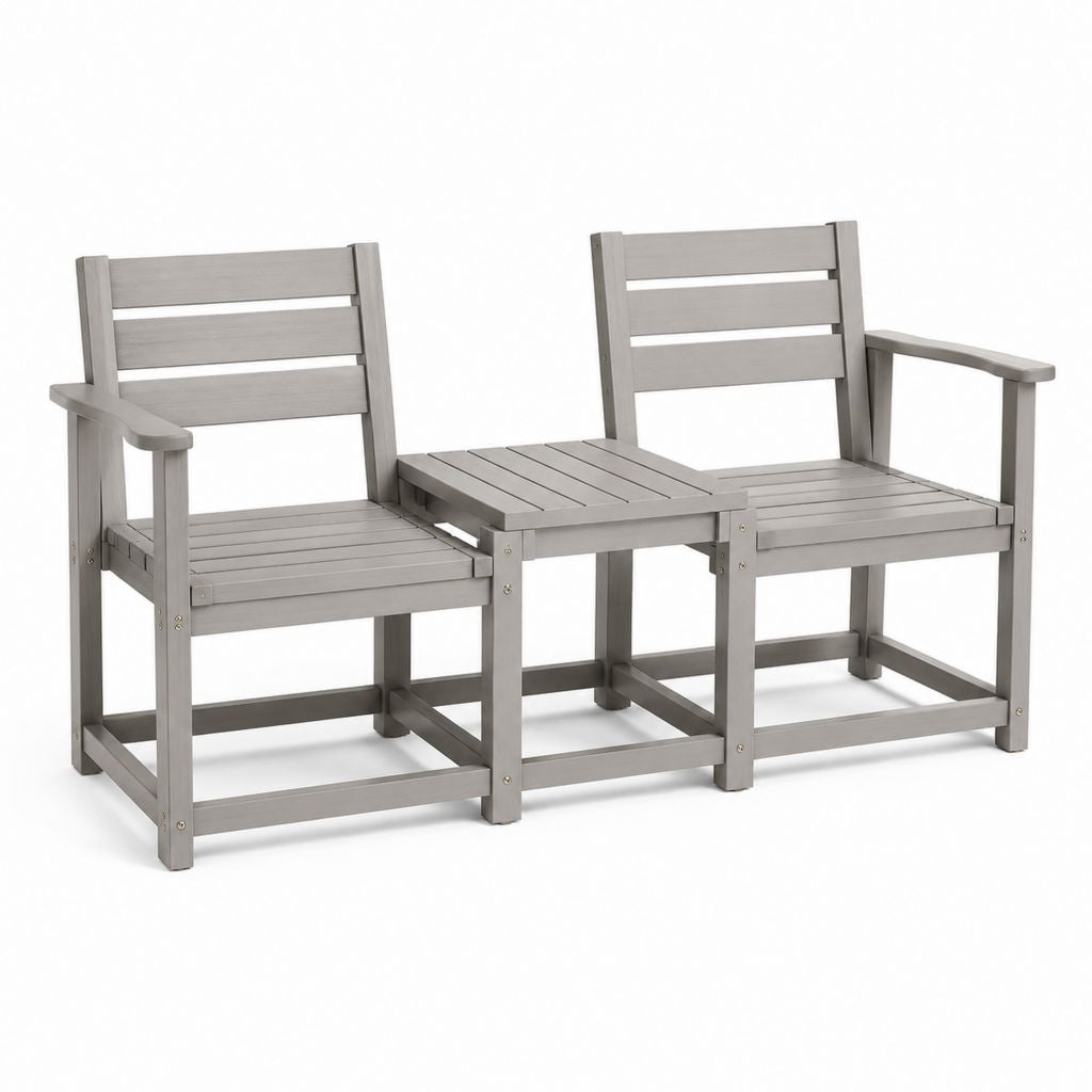 Set 2 poltrone da giardino con tavolino rettangolare grigio in legno massello di acacia 159 x 65 x 92 cm