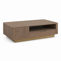 Tavolino da caffè rettangolare noce in MDF impiallacciato con cassetto e vano 120 x 60 x 40 cm