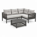 Set divano angolare da giardino con tavolino grigio in alluminio e corda PP 200 x 200 x 78 cm