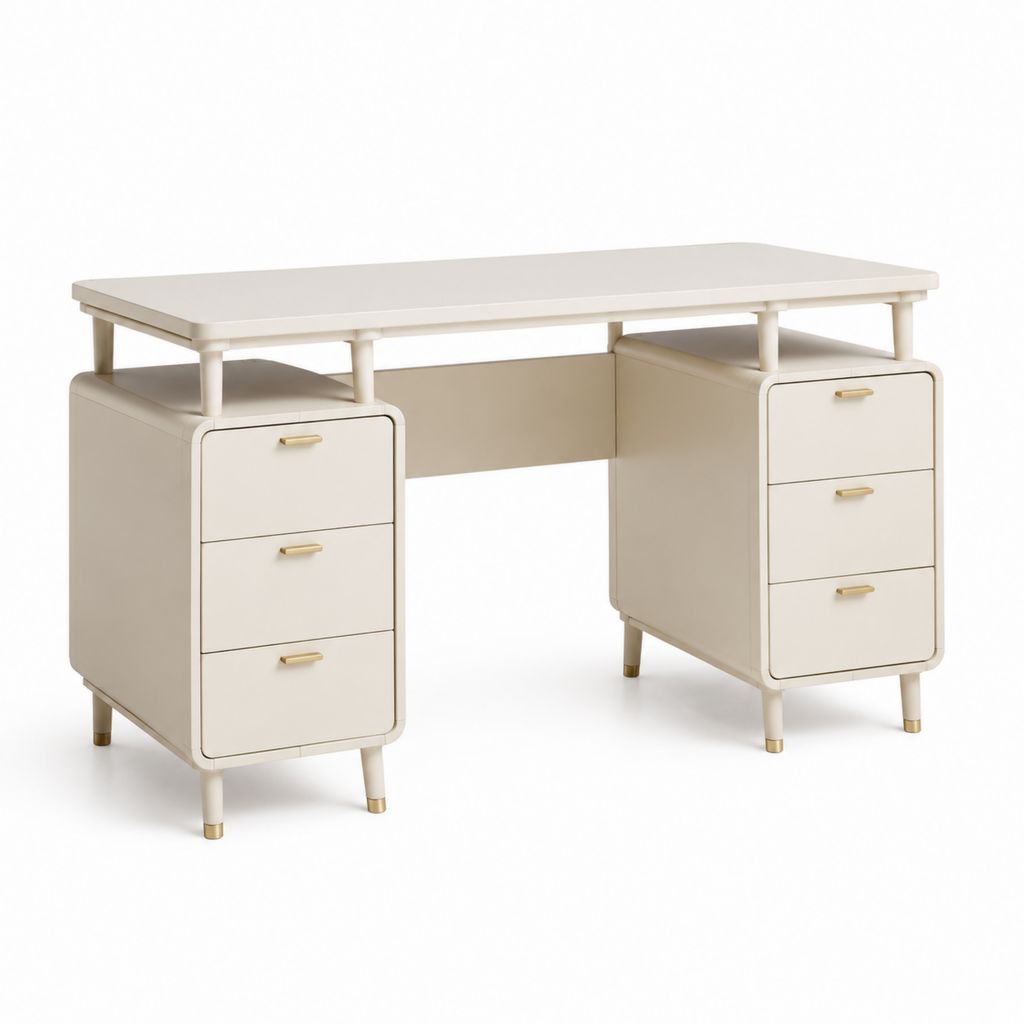 Scrivania tradizionale avorio in MDF rettangolare con 6 cassetti 120 x 60 x 75 cm