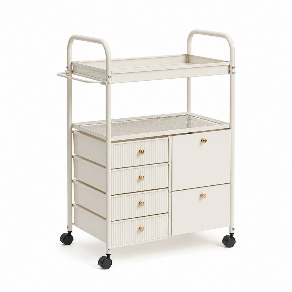 Cassettiera da ufficio con ruote avorio in acciaio al carbonio 60 x 35 x 95 cm con 6 cassetti