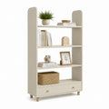 Libreria a 4 ripiani con cassetto beige in MDF 80 x 35 x 180 cm