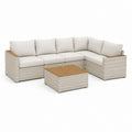 Set divano angolare da giardino 5 posti beige in rattan sintetico PE con tavolino 280 x 220 x 70 cm e 100 x 60 x 40 cm